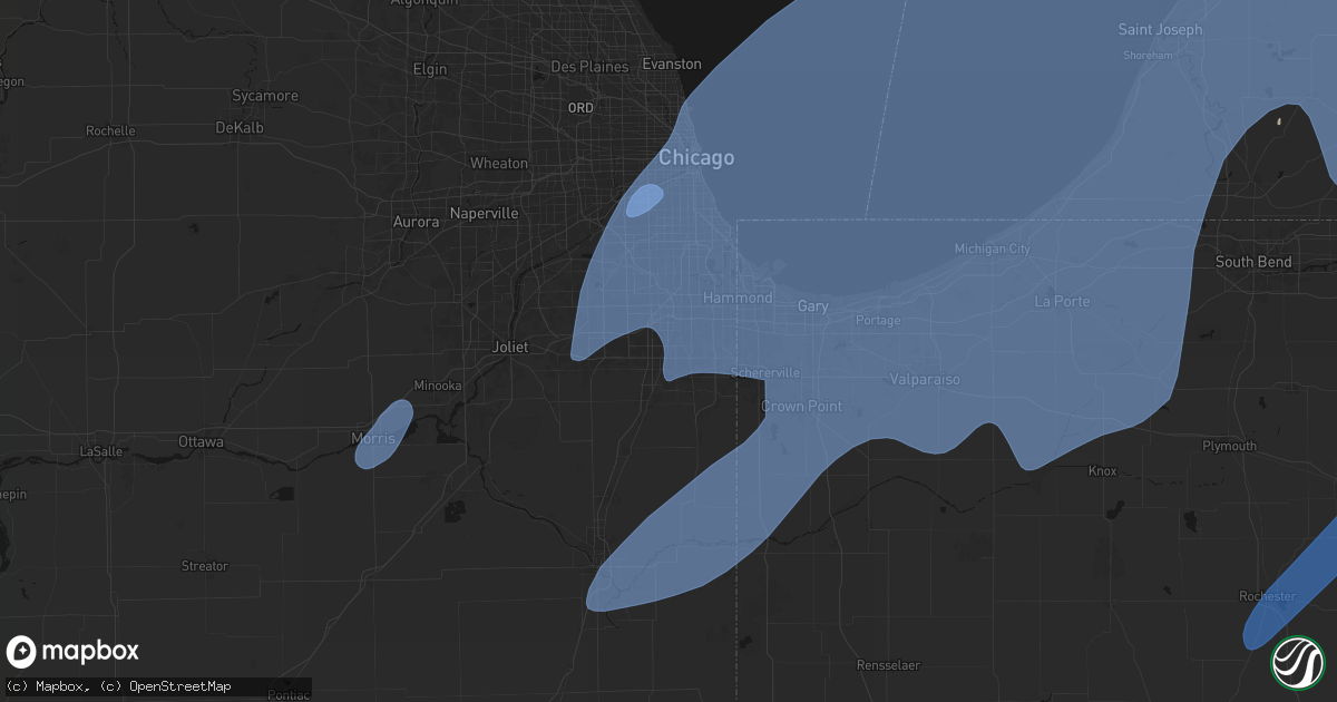 Hail map in Olympia Fields, IL on May 18, 2026