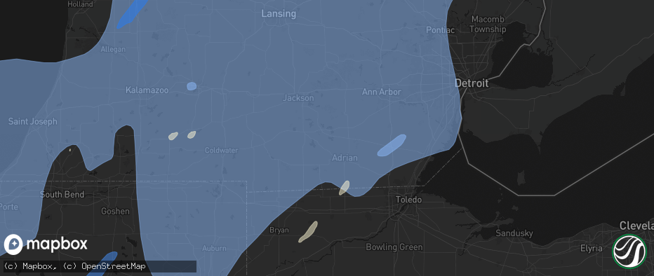 Hail map in Onsted, MI on May 18, 2026