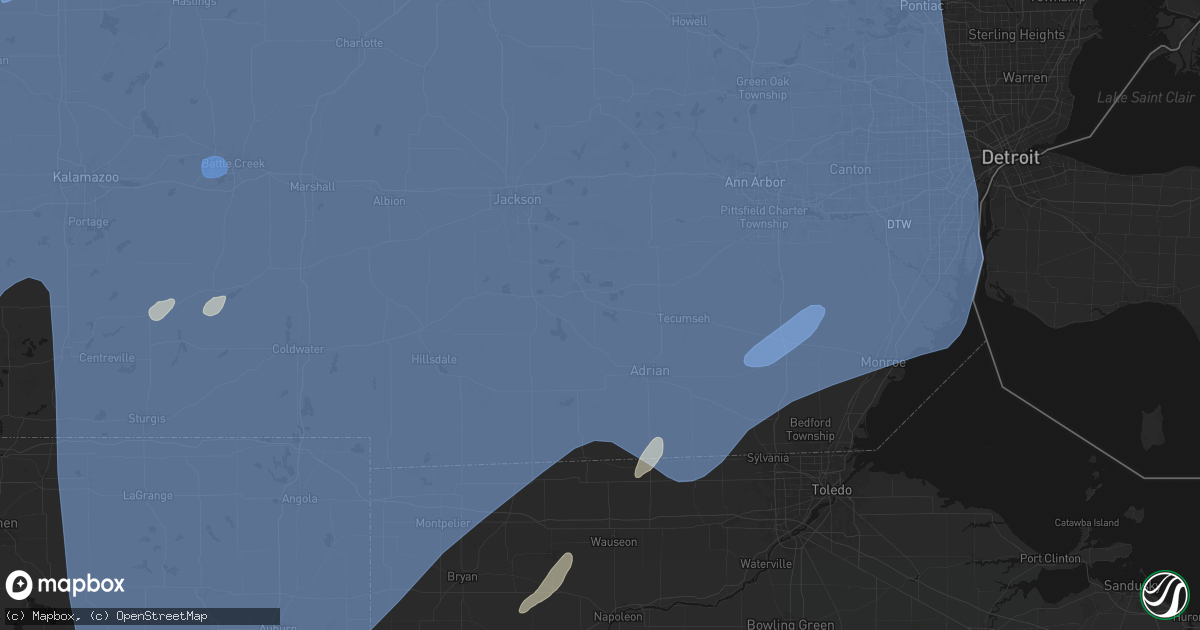 Hail map in Onsted, MI on May 18, 2026