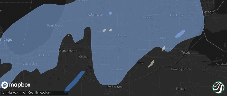 Hail map in Orland, IN on May 18, 2026