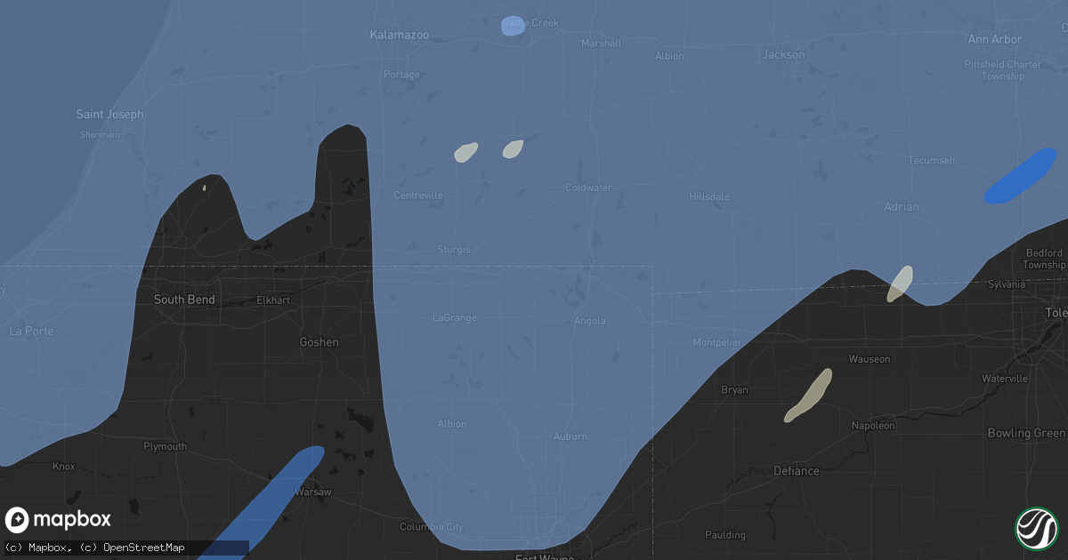 Hail map in Orland, IN on May 18, 2026