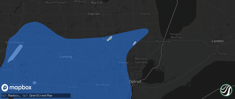 Hail map in Ortonville, MI on May 18, 2026