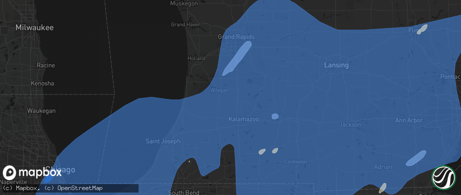 Hail map in Otsego, MI on May 18, 2026