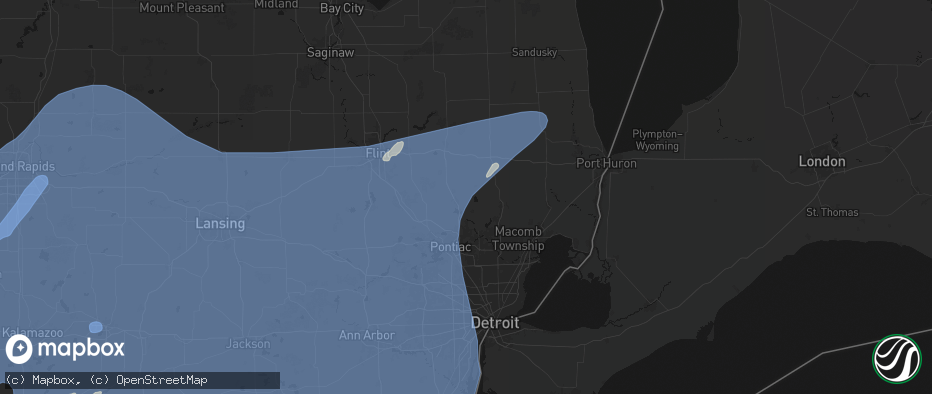 Hail map in Oxford, MI on May 18, 2026