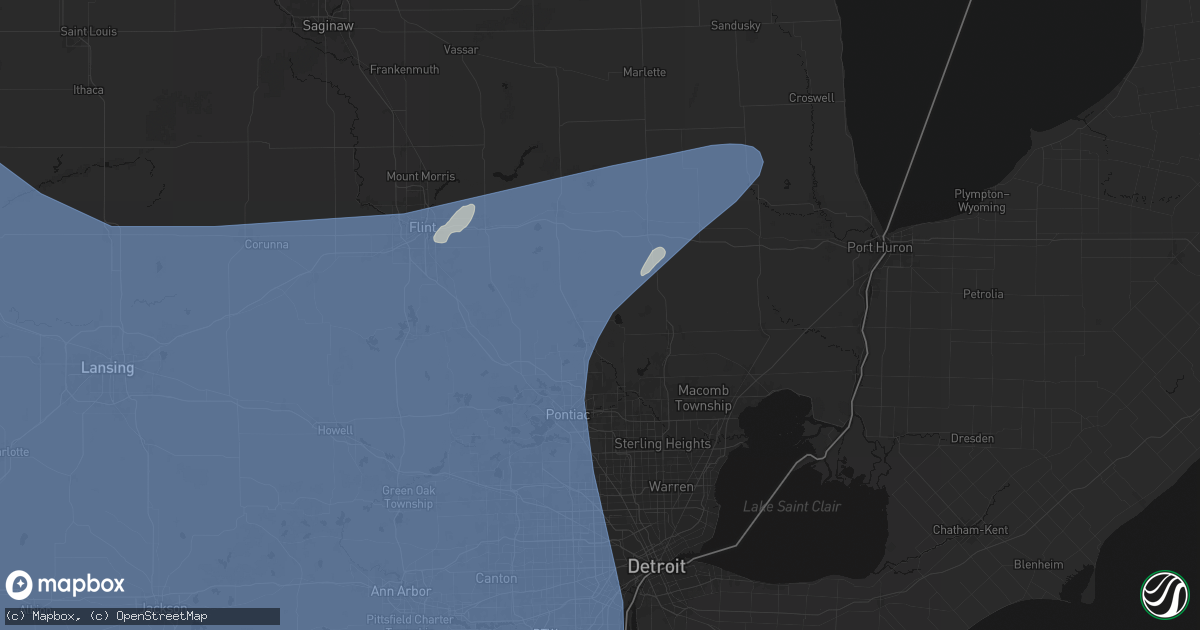 Hail map in Oxford, MI on May 18, 2026