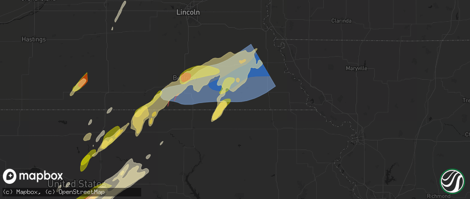 Hail map in Pawnee City, NE on May 18, 2026
