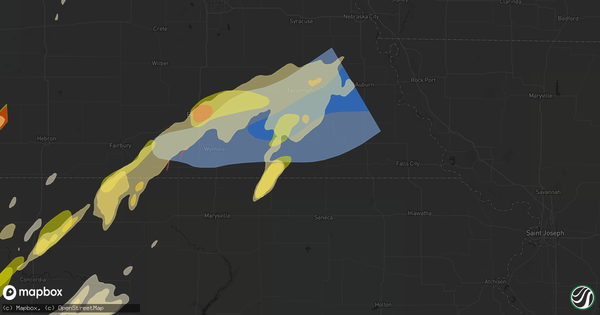 Hail map in Pawnee City, NE on May 18, 2026