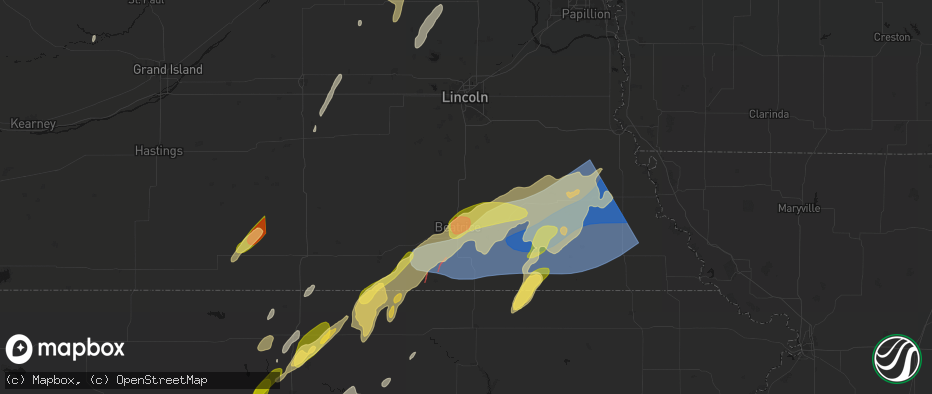 Hail map in Pickrell, NE on May 18, 2026