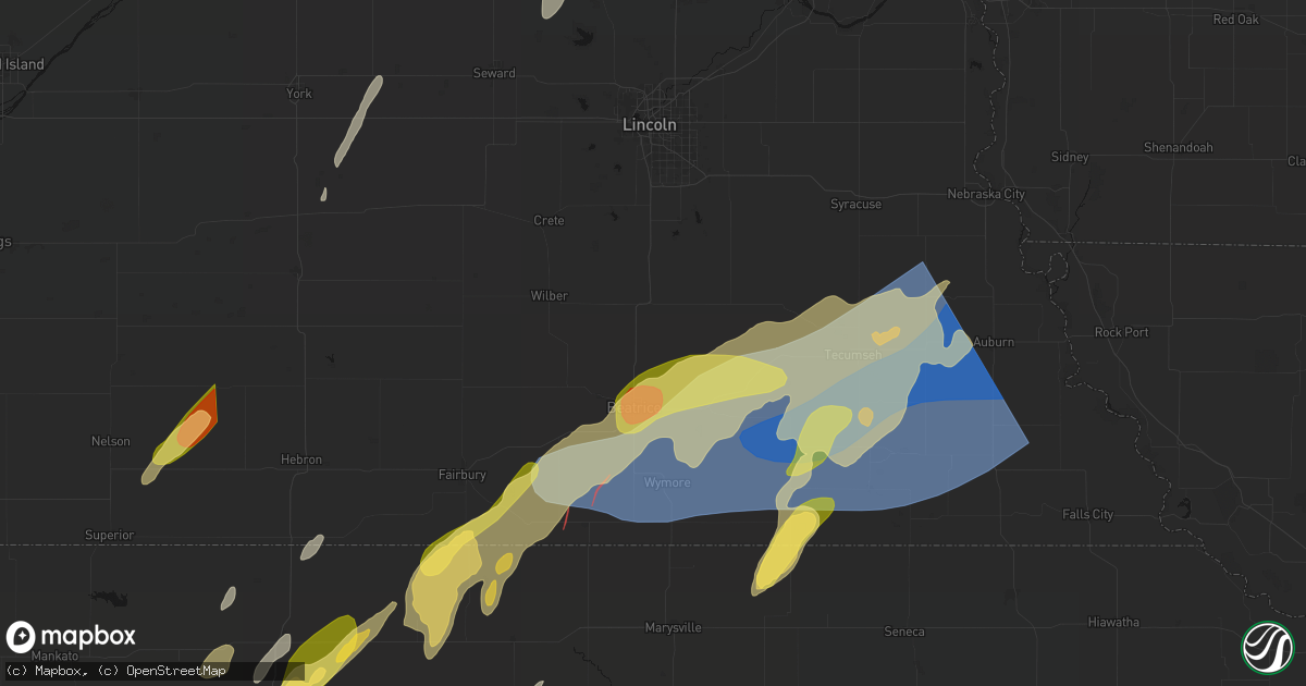 Hail map in Pickrell, NE on May 18, 2026