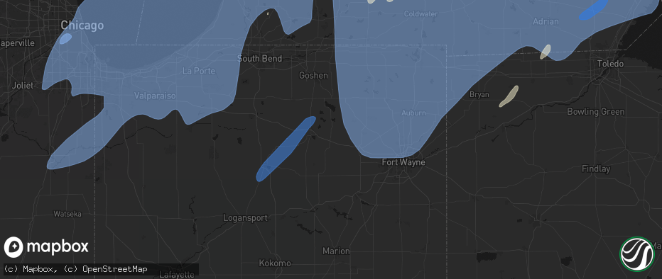 Hail map in Pierceton, IN on May 18, 2026