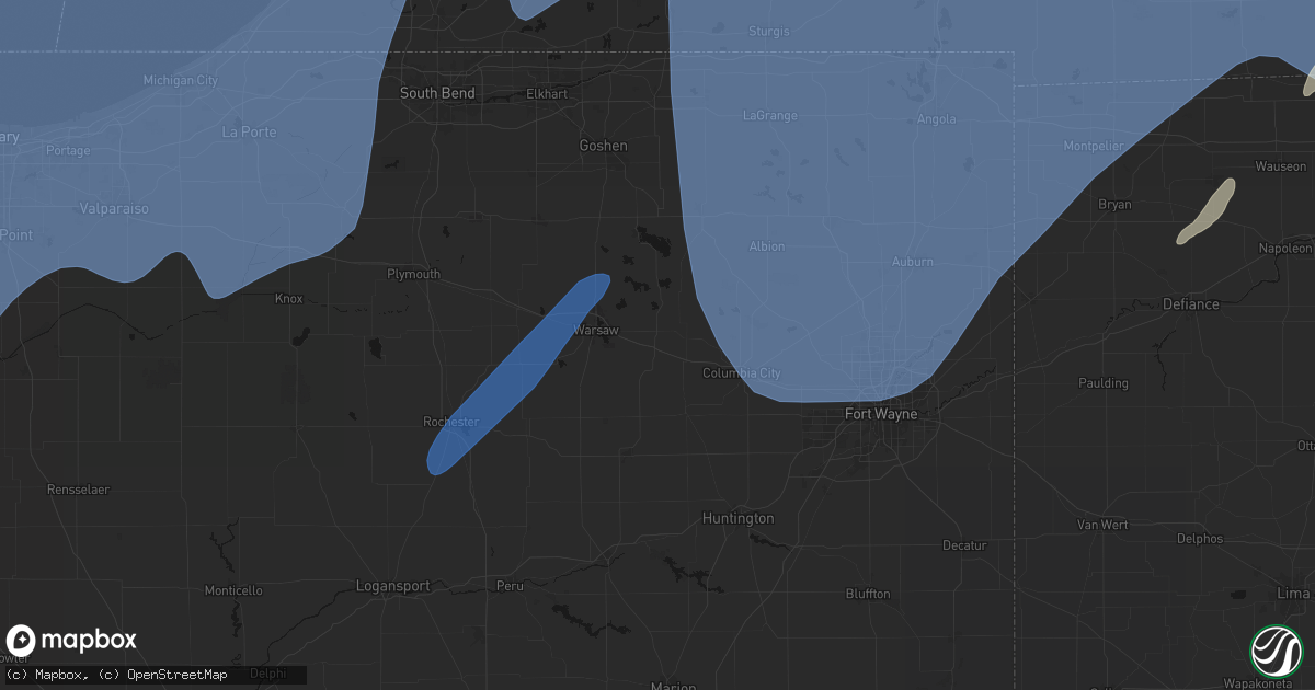Hail map in Pierceton, IN on May 18, 2026