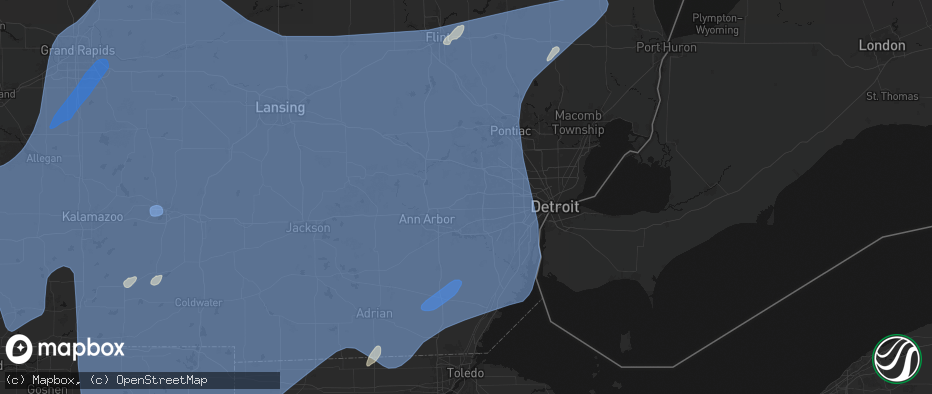 Hail map in Plymouth, MI on May 18, 2026