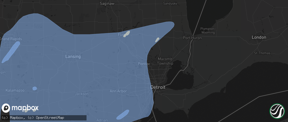 Hail map in Pontiac, MI on May 18, 2026