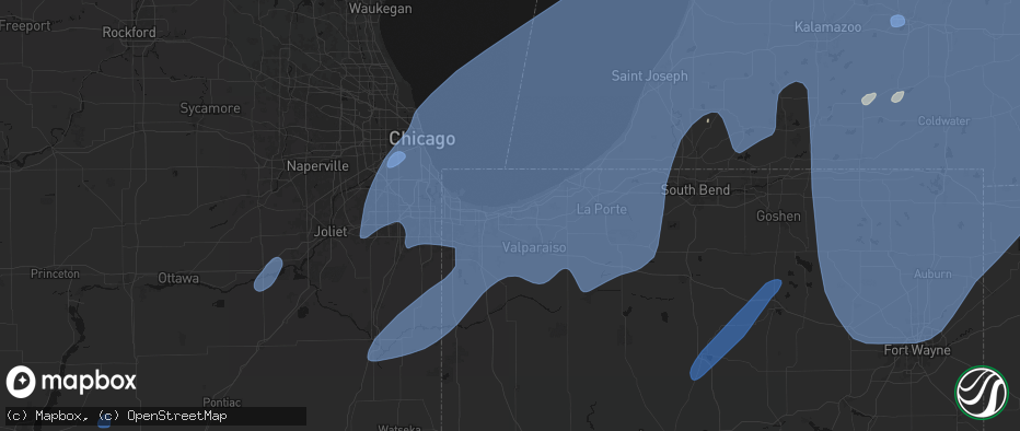 Hail map in Portage, IN on May 18, 2026