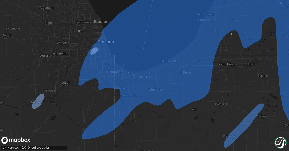 Hail map in Portage, IN on May 18, 2026