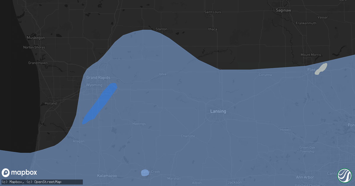 Hail map in Portland, MI on May 18, 2026