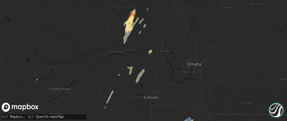 Hail map in Prague, NE on May 18, 2026