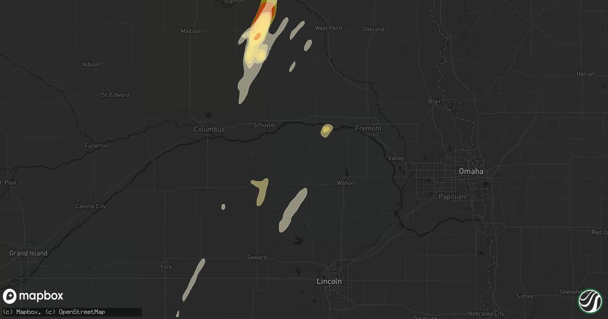 Hail map in Prague, NE on May 18, 2026