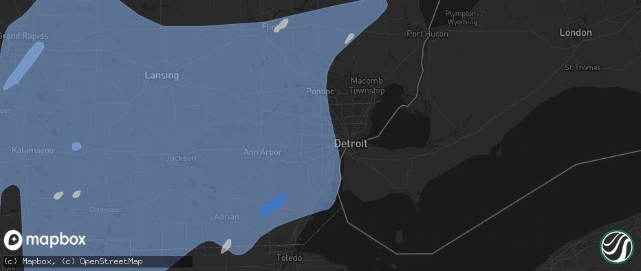 Hail map in Redford, MI on May 18, 2026