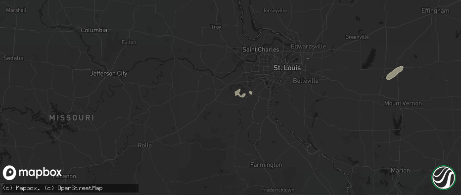Hail map in Robertsville, MO on May 18, 2026