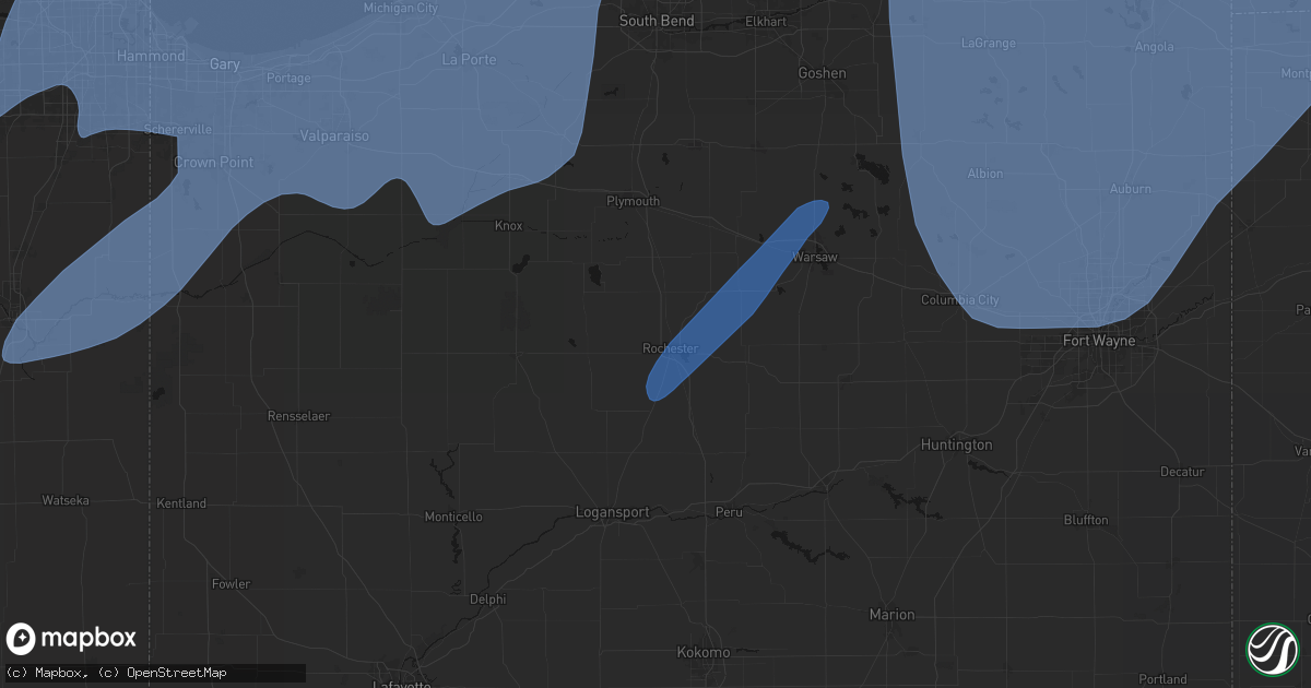 Hail map in Rochester, IN on May 18, 2026