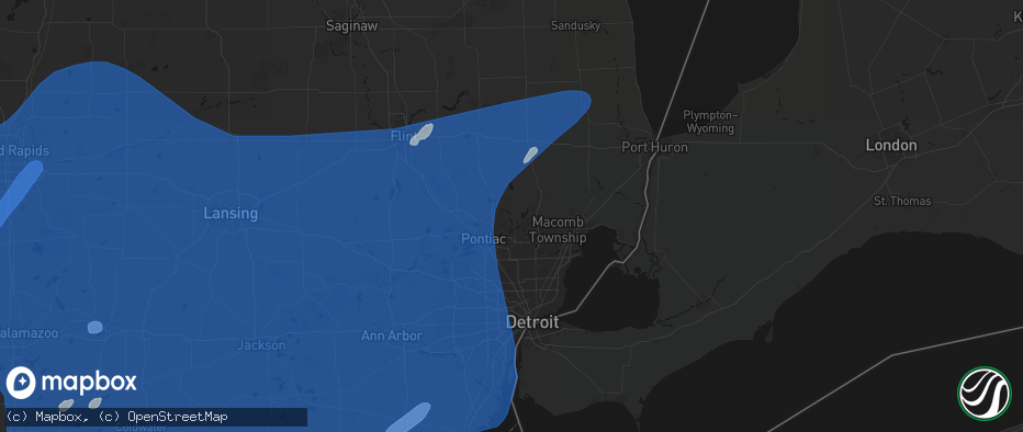 Hail map in Rochester, MI on May 18, 2026