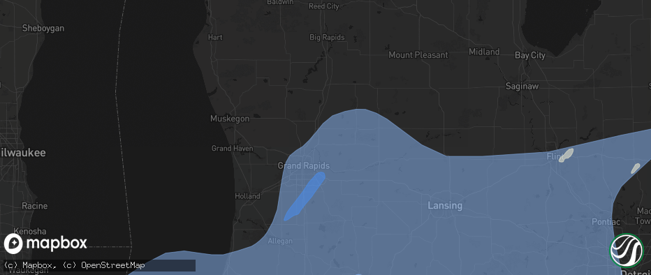 Hail map in Rockford, MI on May 18, 2026