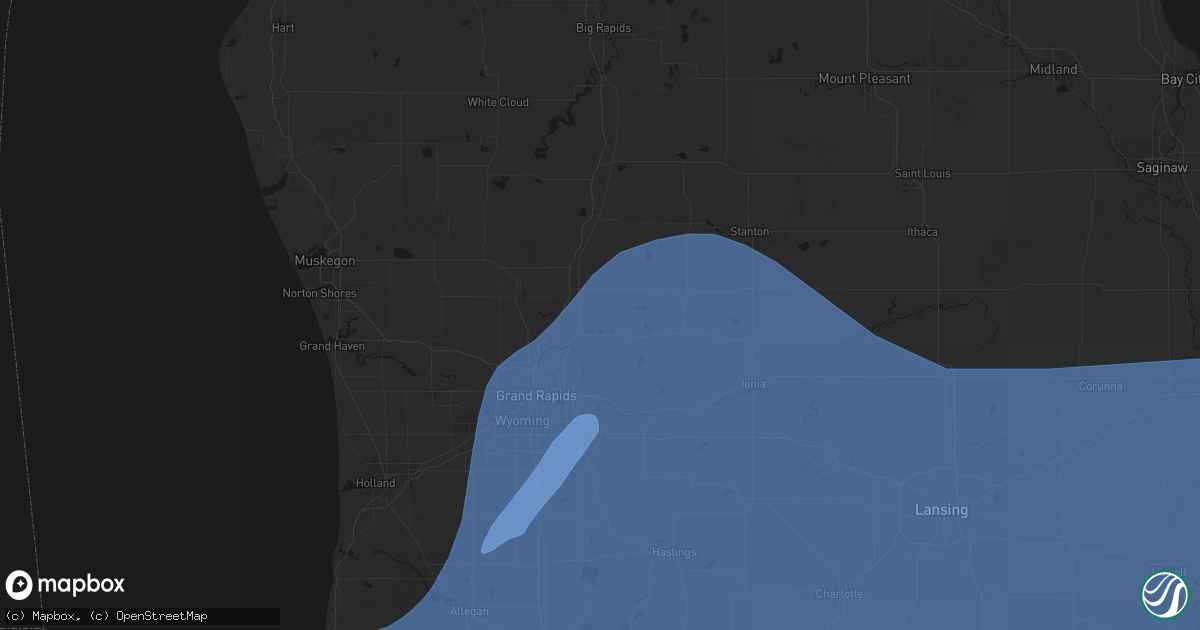 Hail map in Rockford, MI on May 18, 2026