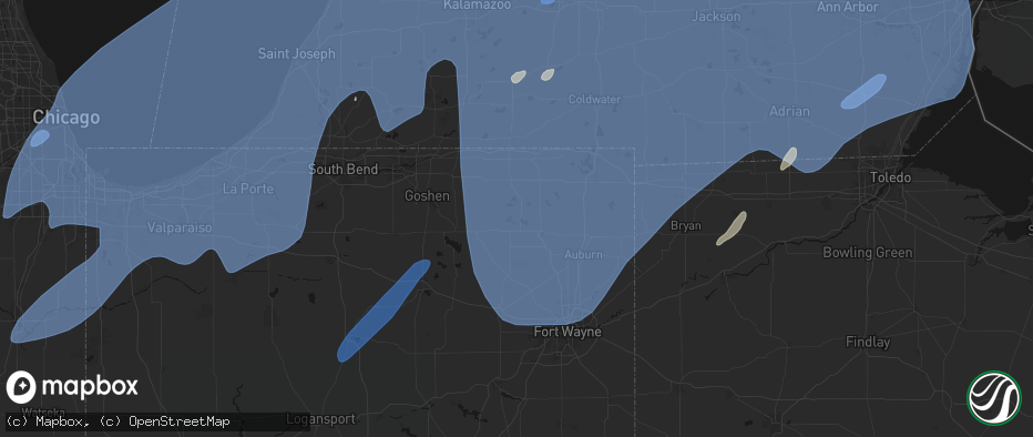 Hail map in Rome City, IN on May 18, 2026