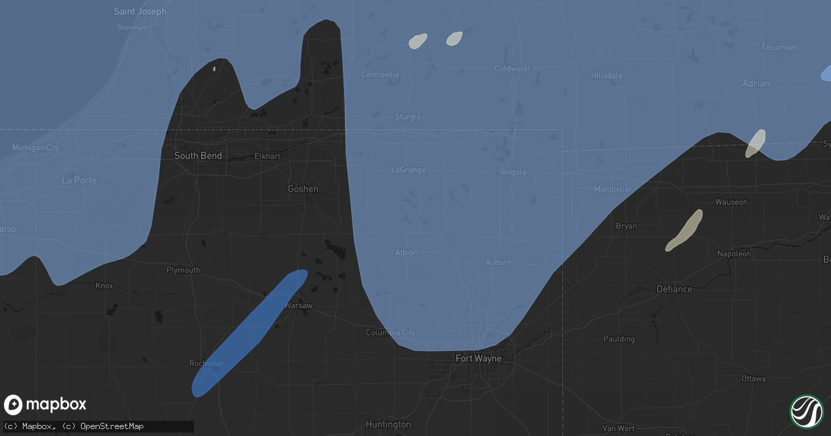 Hail map in Rome City, IN on May 18, 2026