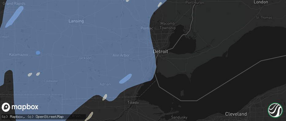 Hail map in Romulus, MI on May 18, 2026
