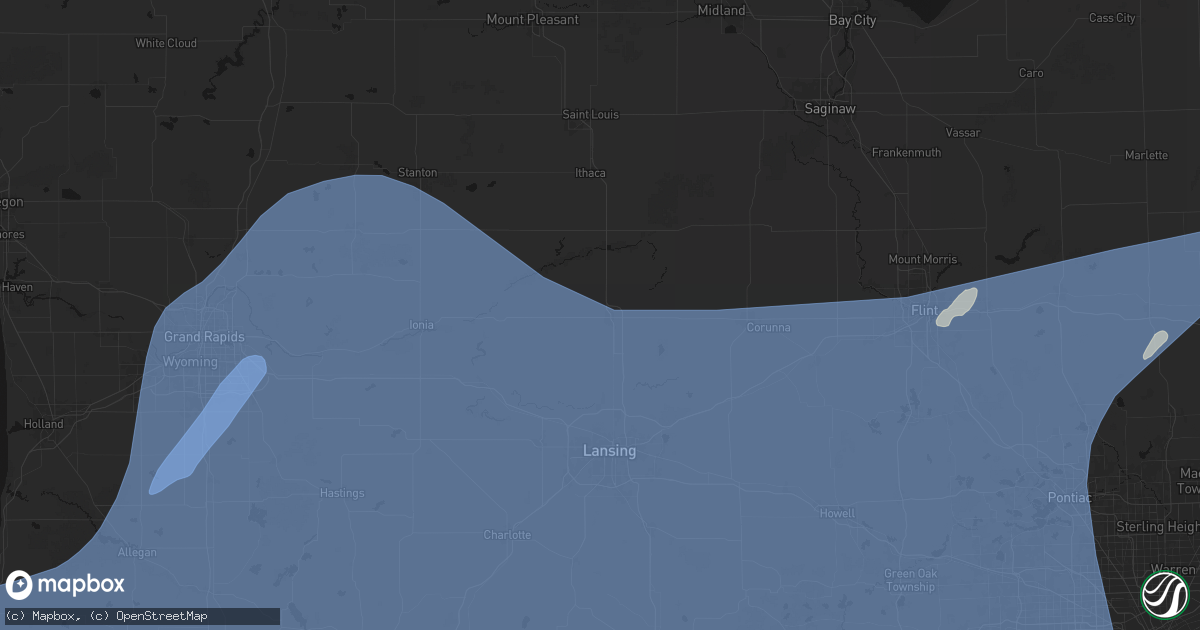 Hail map in Saint Johns, MI on May 18, 2026