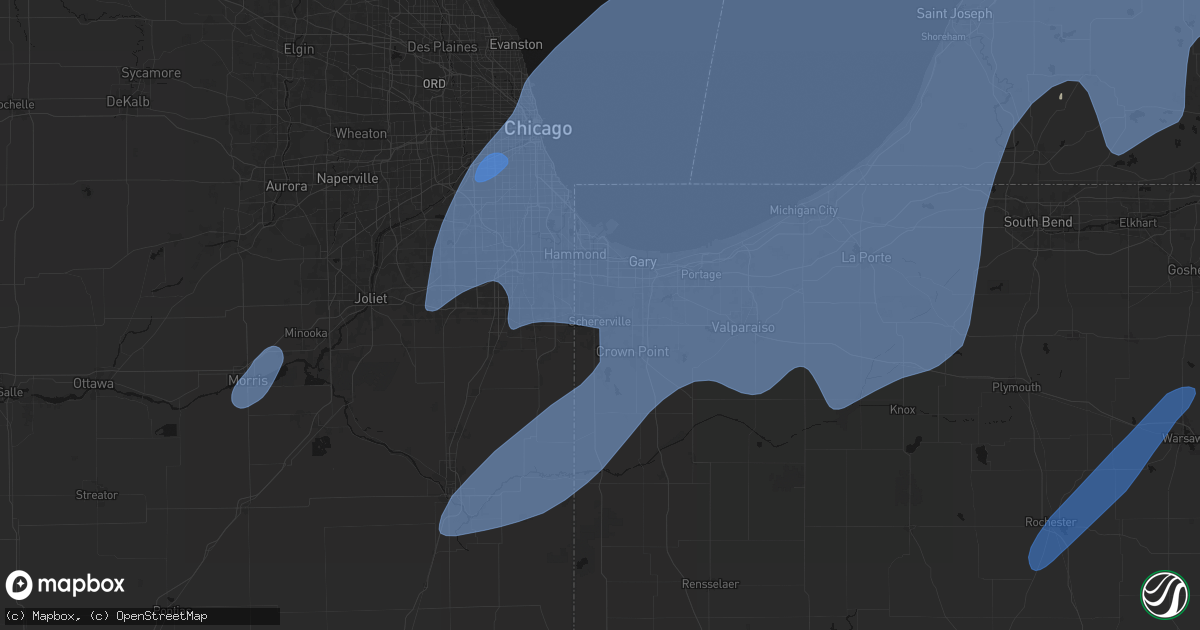Hail map in Schererville, IN on May 18, 2026