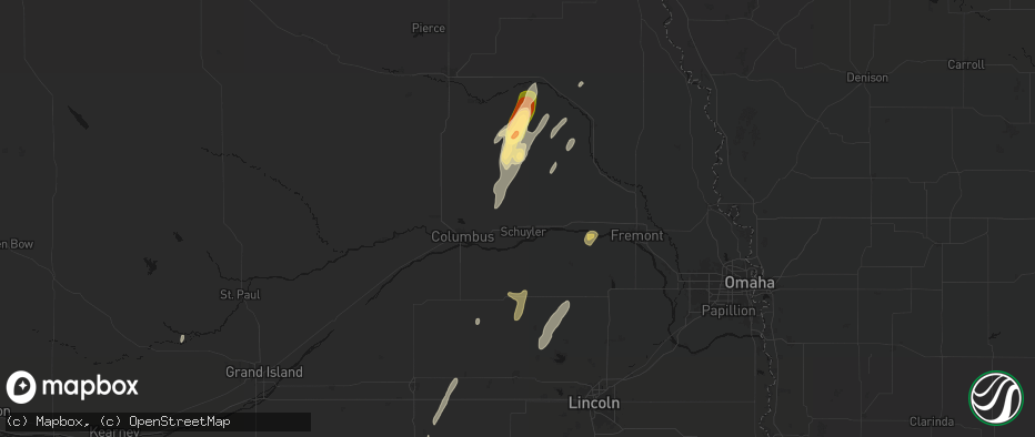 Hail map in Schuyler, NE on May 18, 2026