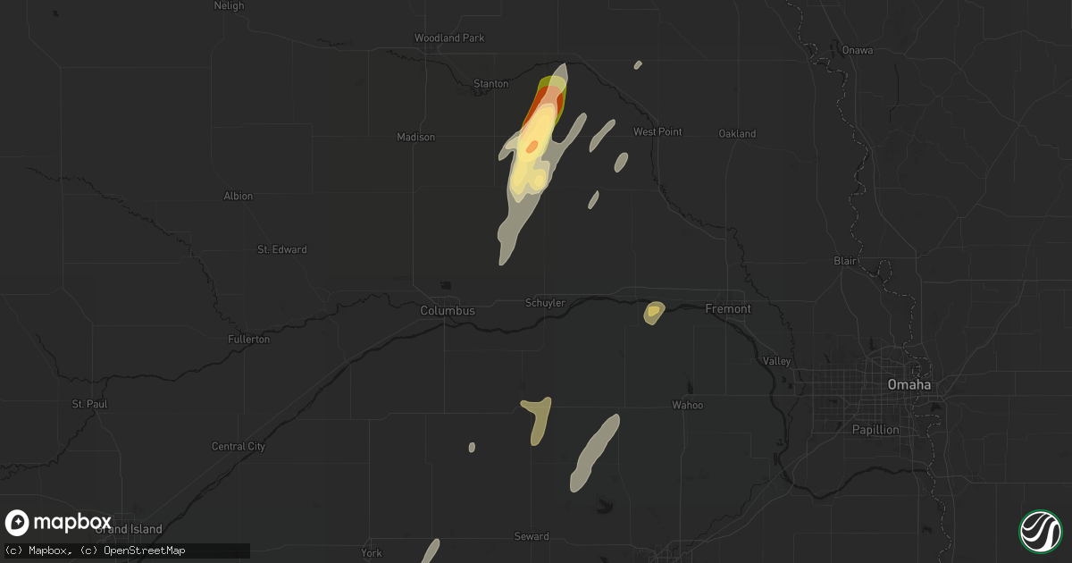 Hail map in Schuyler, NE on May 18, 2026