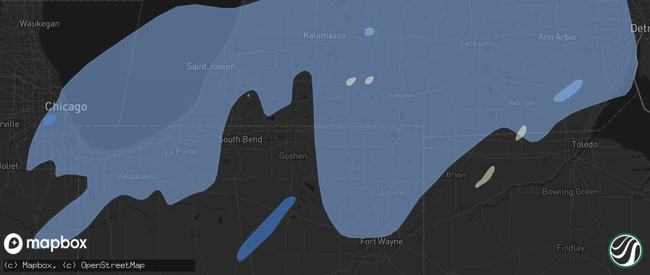 Hail map in Shipshewana, IN on May 18, 2026