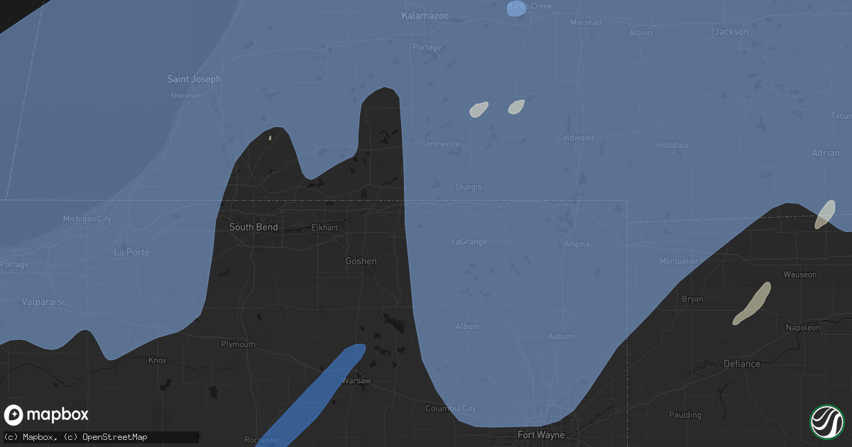 Hail map in Shipshewana, IN on May 18, 2026