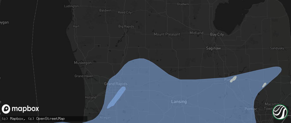 Hail map in Sidney, MI on May 18, 2026