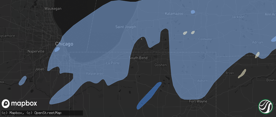 Hail map in South Bend, IN on May 18, 2026
