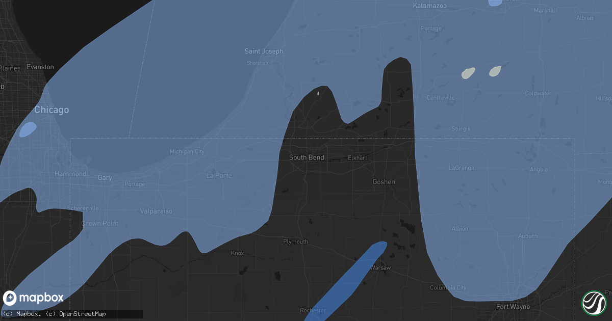 Hail map in South Bend, IN on May 18, 2026