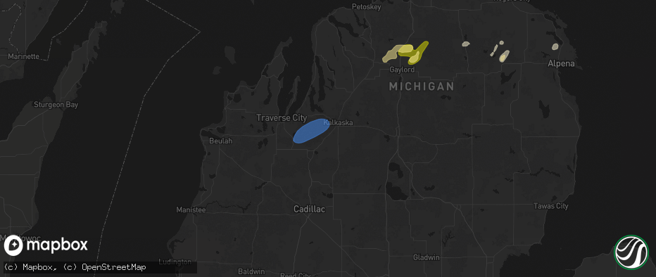 Hail map in South Boardman, MI on May 18, 2026