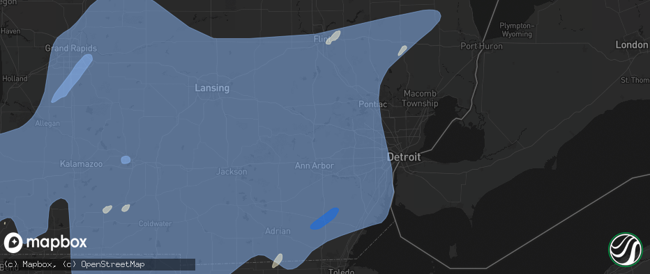 Hail map in South Lyon, MI on May 18, 2026