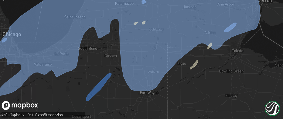 Hail map in South Milford, IN on May 18, 2026
