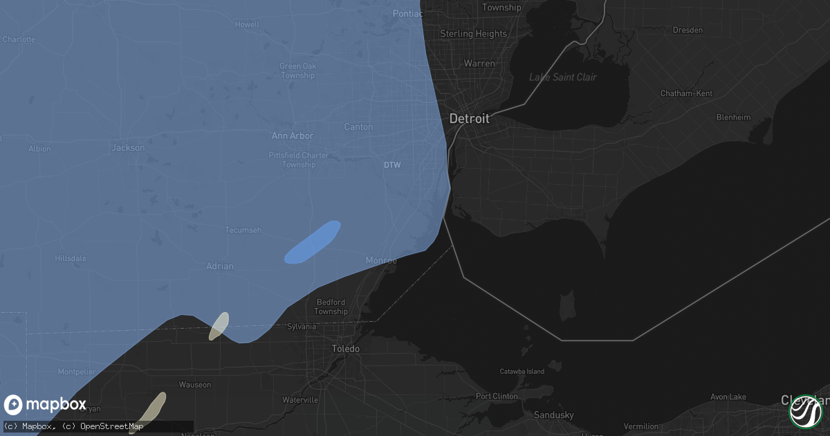 Hail map in South Rockwood, MI on May 18, 2026