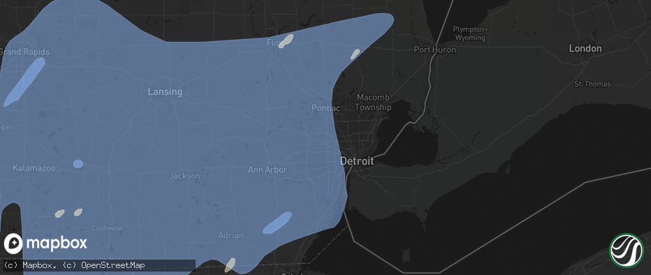 Hail map in Southfield, MI on May 18, 2026