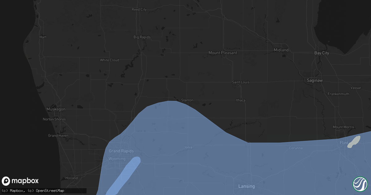 Hail map in Stanton, MI on May 18, 2026