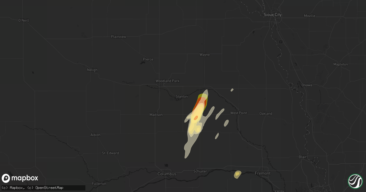 Hail map in Stanton, NE on May 18, 2026
