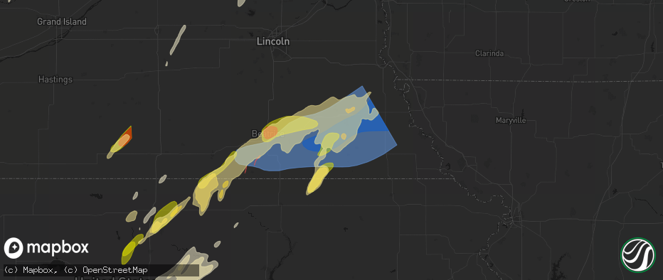 Hail map in Steinauer, NE on May 18, 2026