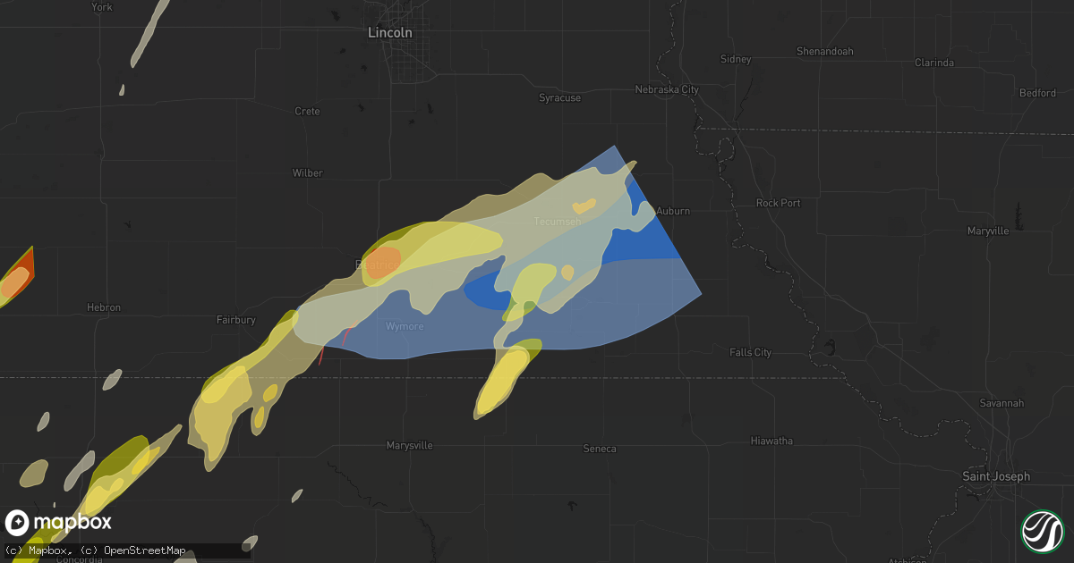 Hail map in Steinauer, NE on May 18, 2026