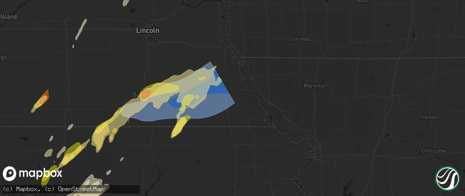 Hail map in Stella, NE on May 18, 2026